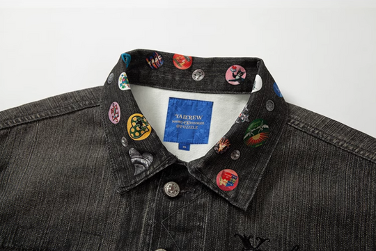 YADcrew Badge-Print Denim Jacket | Face 3 Face
