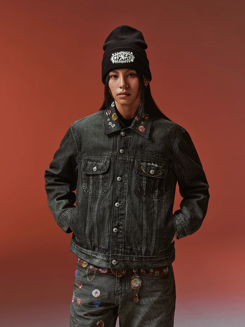 YADcrew Badge-Print Denim Jacket | Face 3 Face