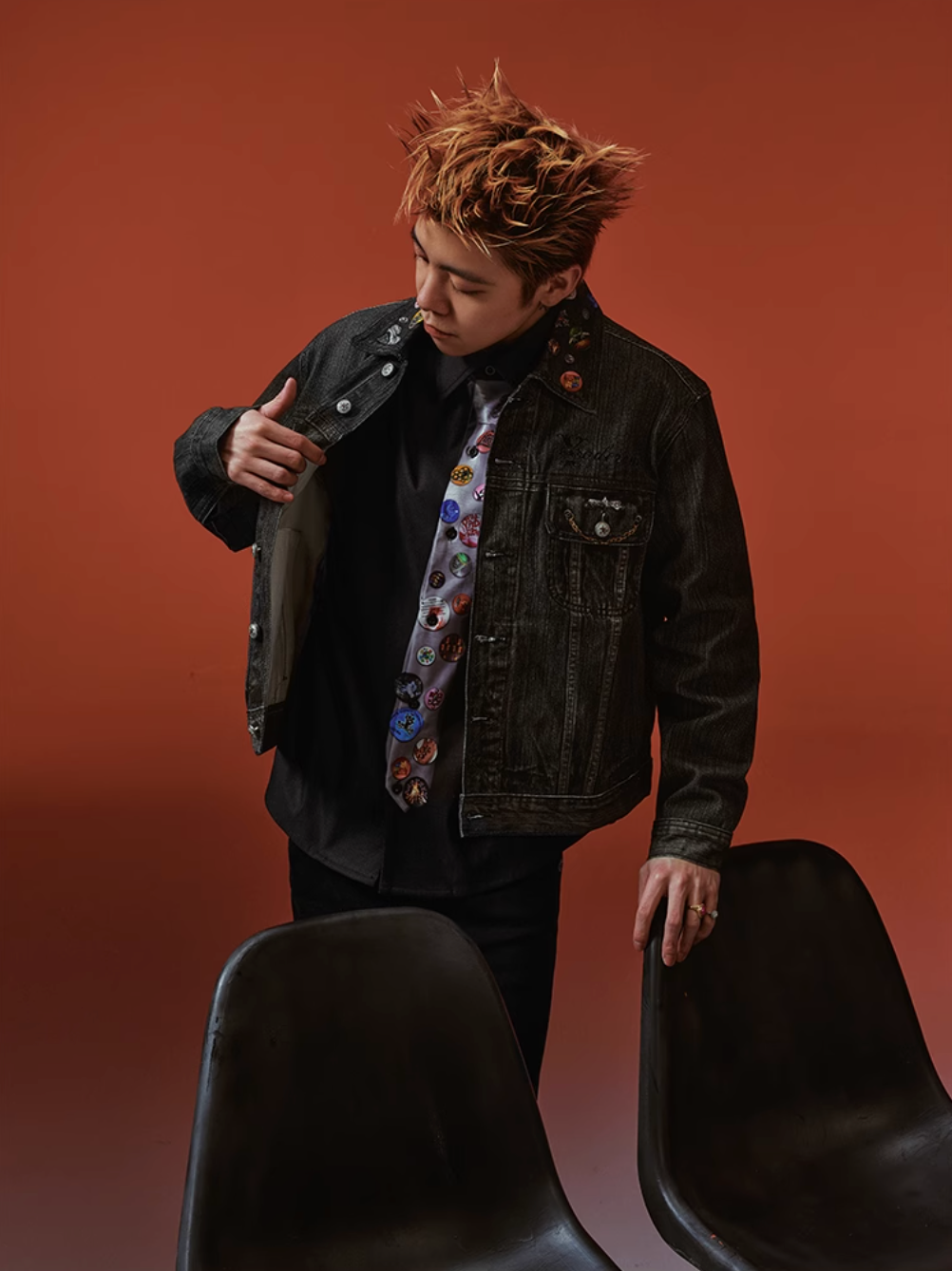 YADcrew Badge-Print Denim Jacket | Face 3 Face