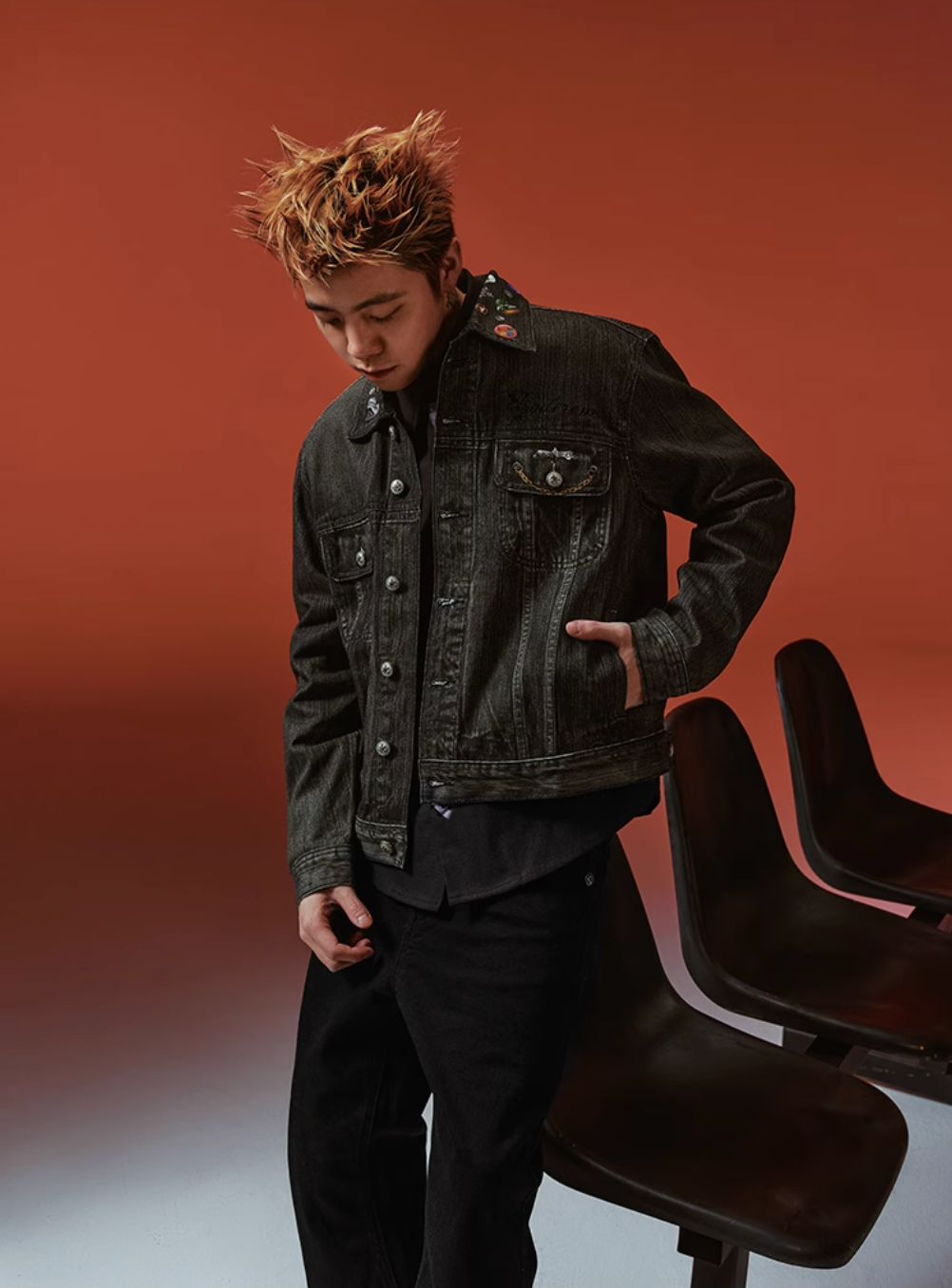 YADcrew Badge-Print Denim Jacket | Face 3 Face