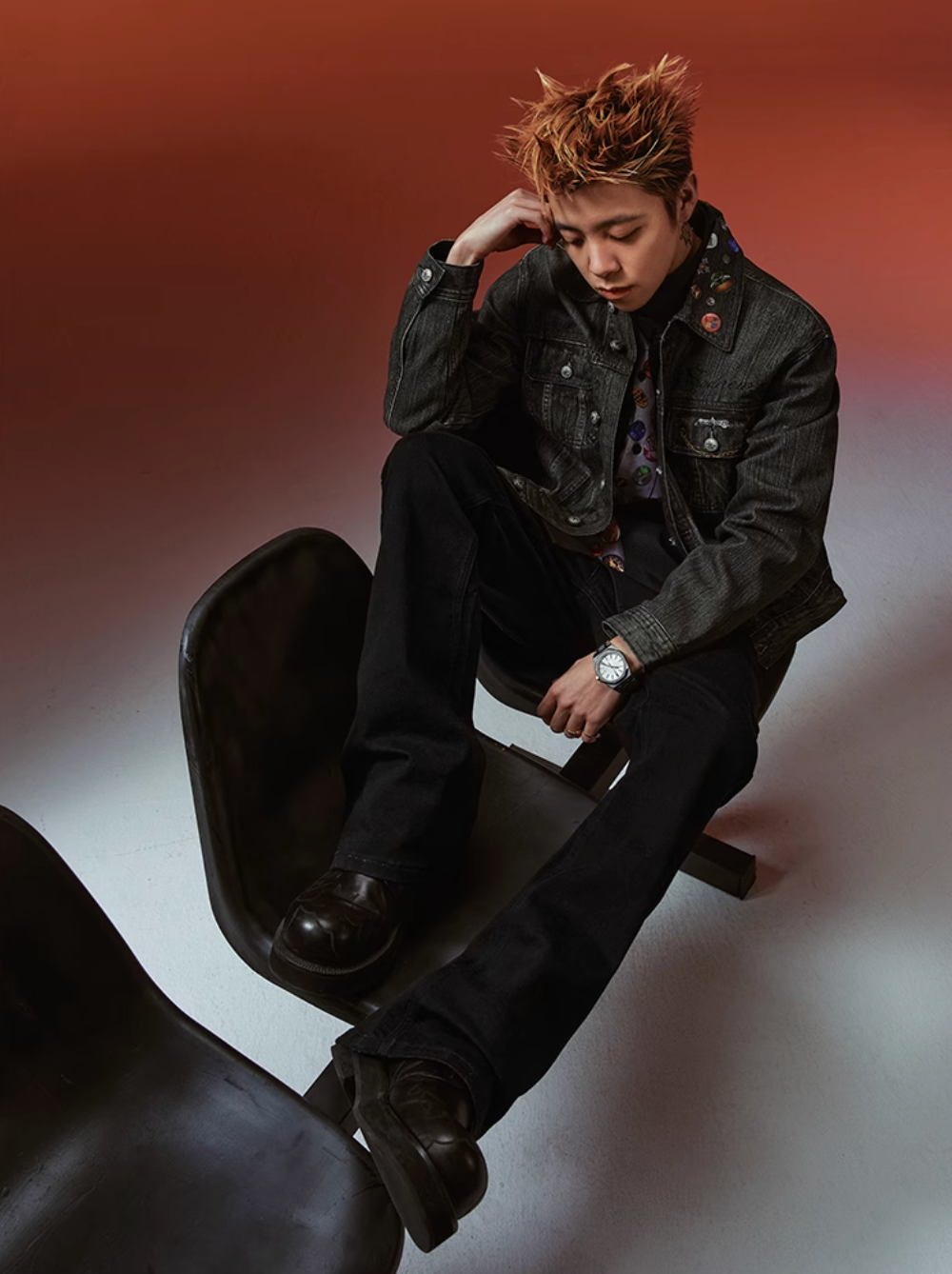 YADcrew Badge-Print Denim Jacket | Face 3 Face