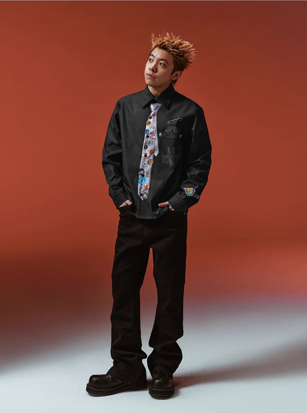 YADcrew 3D-Printed Tie & Badge Long-Sleeve Shirt | Face 3 Face