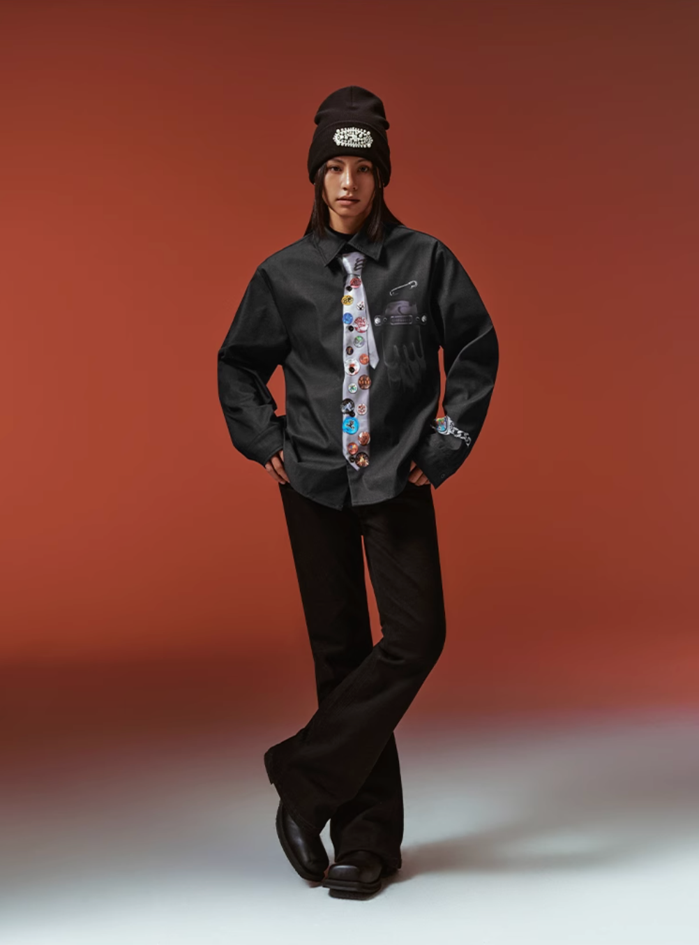 YADcrew 3D-Printed Tie & Badge Long-Sleeve Shirt | Face 3 Face