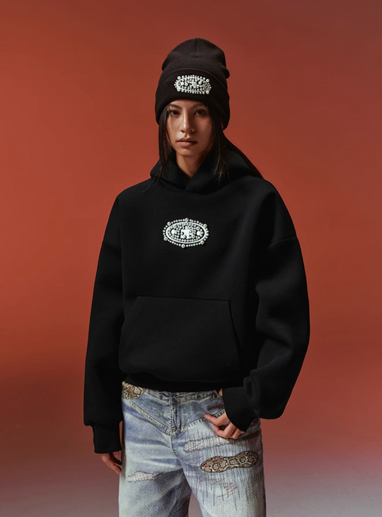 YADcrew Pearl and Embroidered Logo Puzzle Hoodie | Face 3 Face