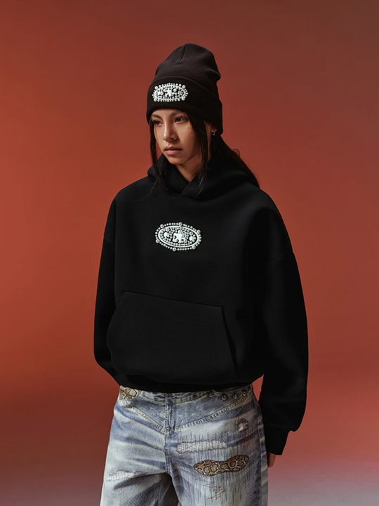 YADcrew Pearl and Embroidered Logo Puzzle Hoodie | Face 3 Face