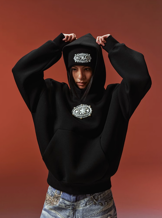 YADcrew Pearl and Embroidered Logo Puzzle Hoodie | Face 3 Face