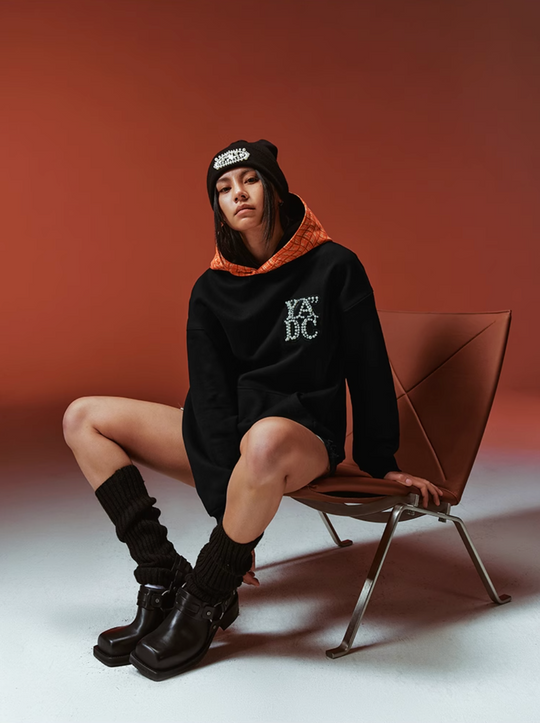 YADcrew Twisted Plaid Hood Pearl Leather Logo Hoodie | Face 3 Face