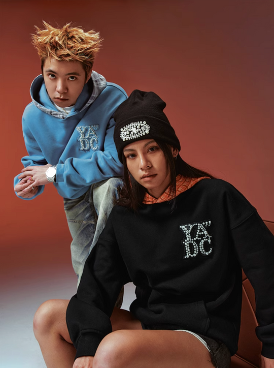 YADcrew Twisted Plaid Hood Pearl Leather Logo Hoodie | Face 3 Face