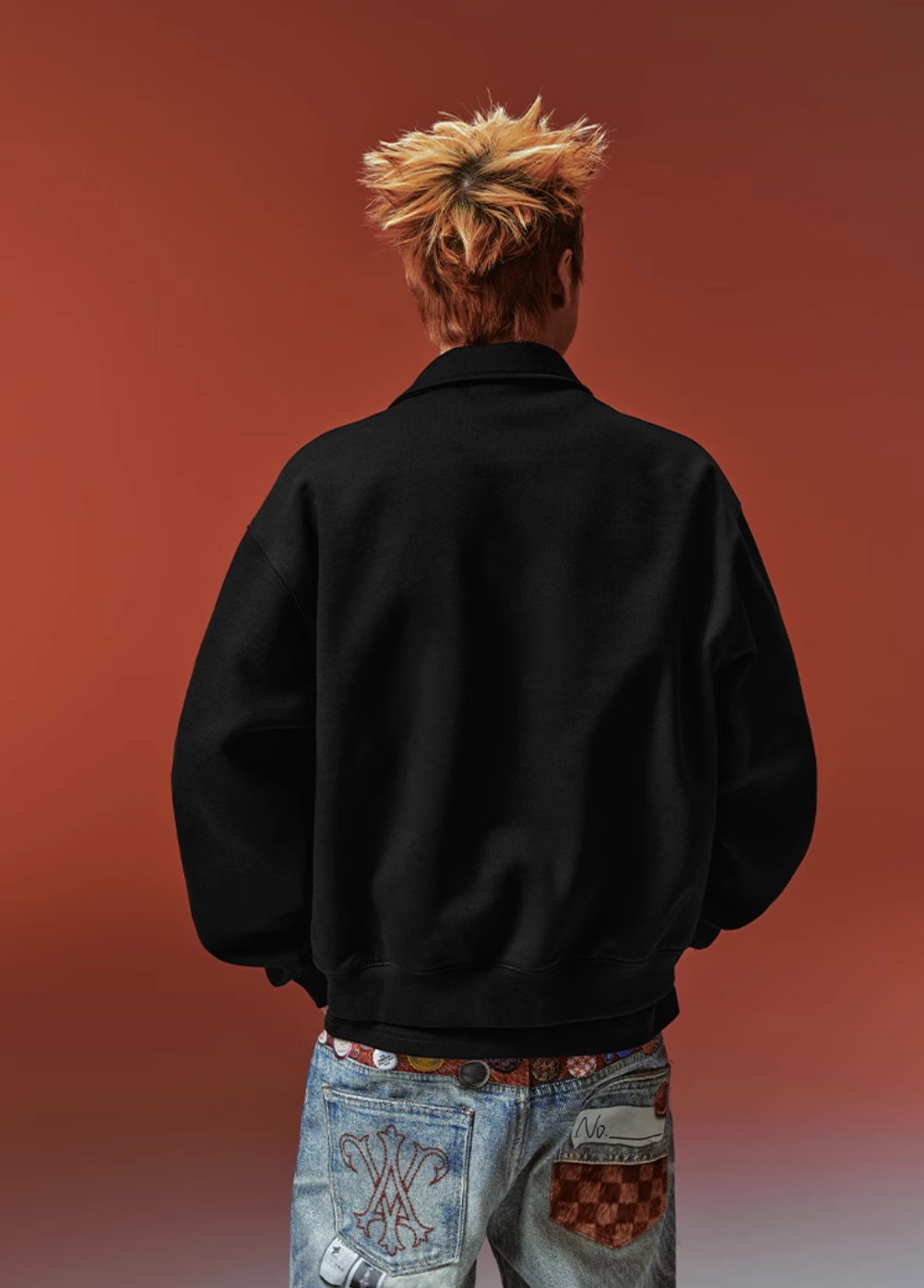 YADcrew Diamond-Studded Leather Logo Polo Sweatshirt | Face 3 Face