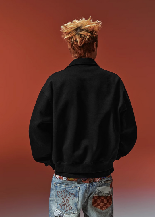 YADcrew Diamond-Studded Leather Logo Polo Sweatshirt | Face 3 Face