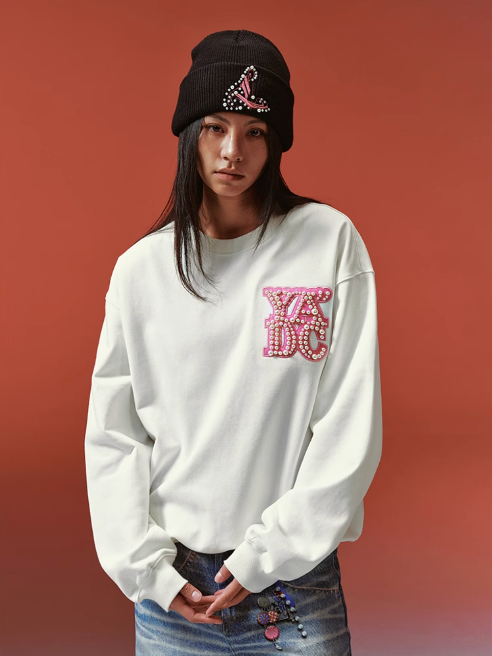 YADcrew Pearl Leather Logo Sweatshirt | Face 3 Face