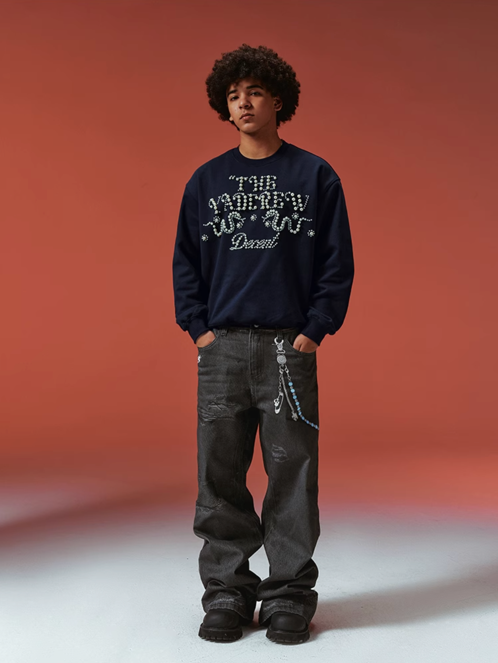 YADcrew Pearl-Embellished Snake Shadow Pattern Sweatshirt | Face 3 Face