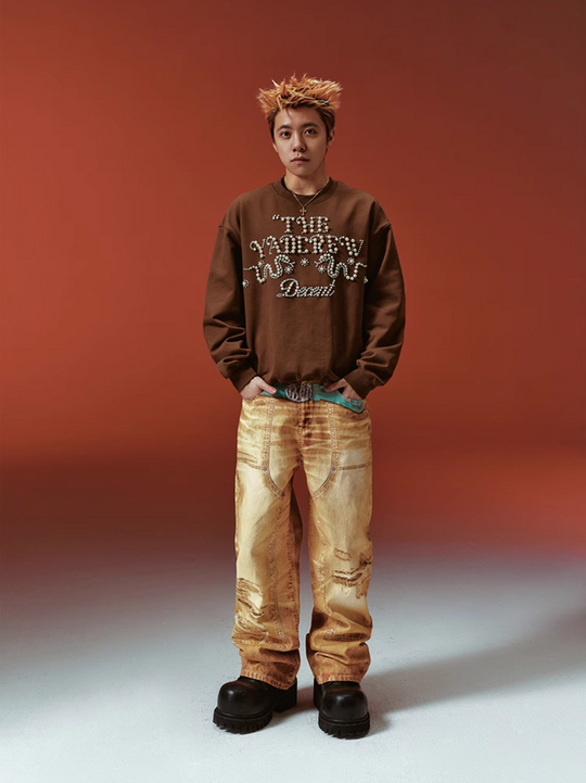 YADcrew Pearl-Embellished Snake Shadow Pattern Sweatshirt | Face 3 Face