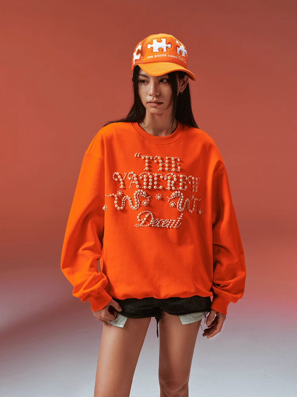 YADcrew Pearl-Embellished Snake Shadow Pattern Sweatshirt | Face 3 Face