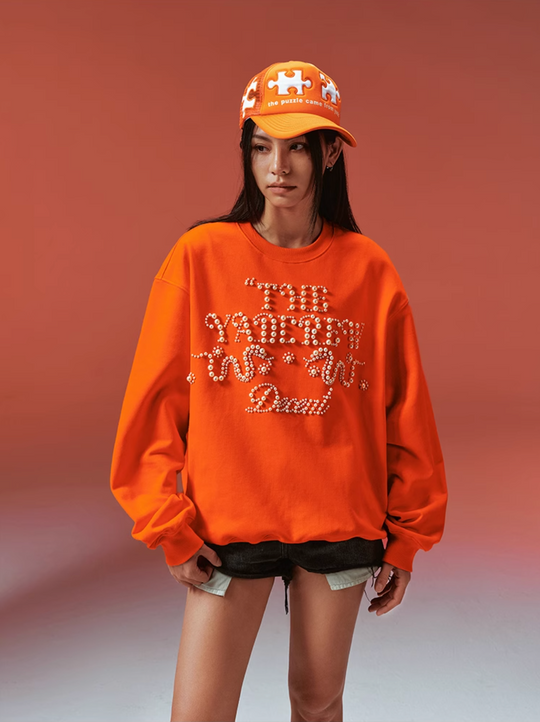 YADcrew Pearl-Embellished Snake Shadow Pattern Sweatshirt | Face 3 Face