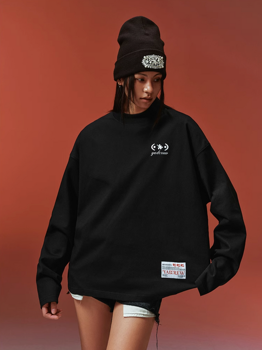 YADcrew Basic Slogan Printed Long Sleeve Tee | Face 3 Face