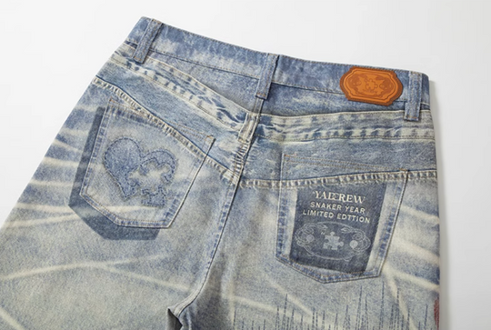 YADcrew Python Random Stitch Printed Rivet Baggy Jeans | Face 3 Face