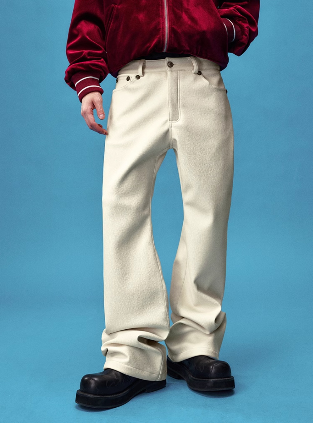 YADcrew Leather Rivet Flare Pants | Face 3 Face