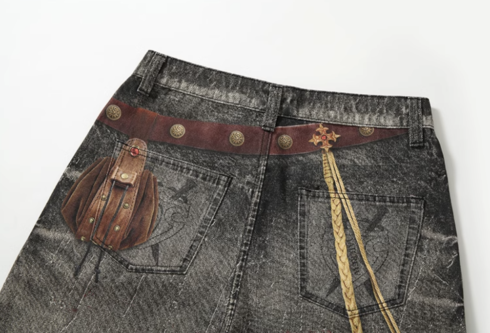 YADcrew Knight Sword Print Baggy Jeans | Face 3 Face