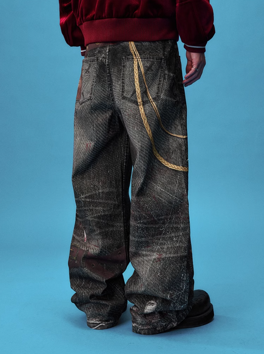 YADcrew Knight Sword Print Baggy Jeans | Face 3 Face