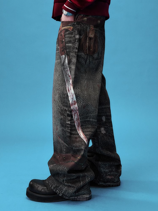 YADcrew Knight Sword Print Baggy Jeans | Face 3 Face