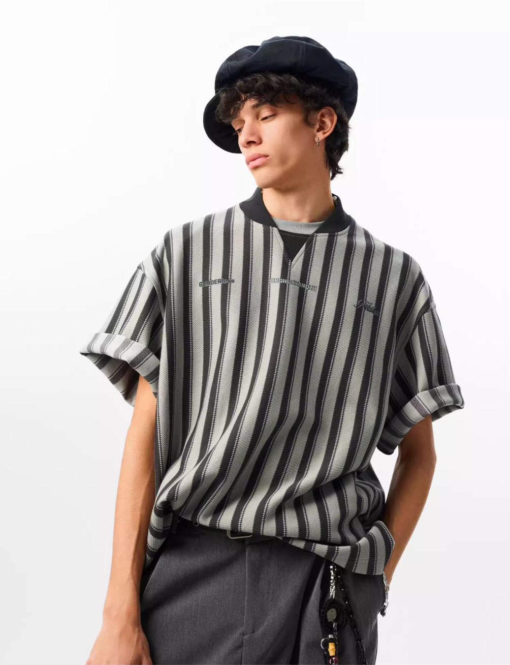 JHYQ Layered V-neck Striped Tee | Face 3 Face