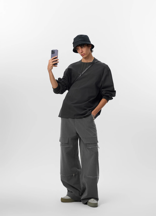 JHYQ Chest Stripe Shoulder Stitching Long Sleeve Tee | Face 3 Face