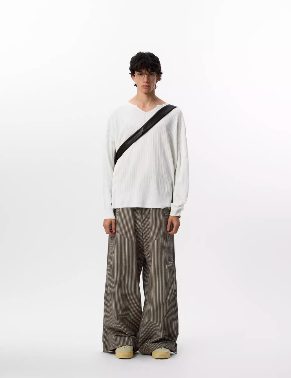 JHYQ Lightweight Striped V-neck Jacquard Knit Sweater | Face 3 Face