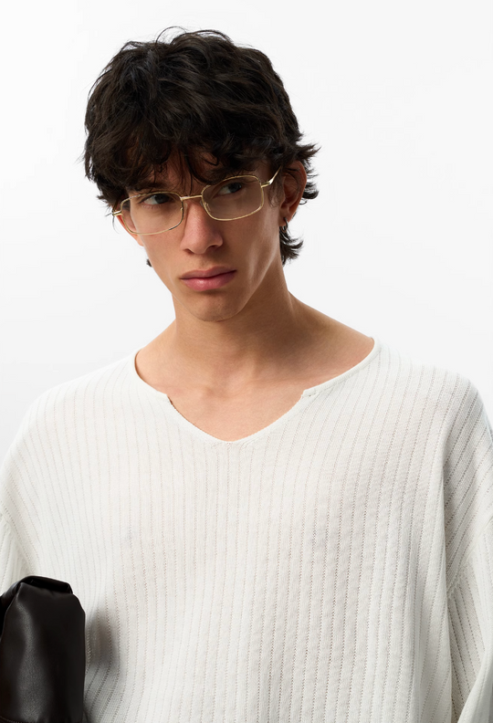 JHYQ Lightweight Striped V-neck Jacquard Knit Sweater | Face 3 Face