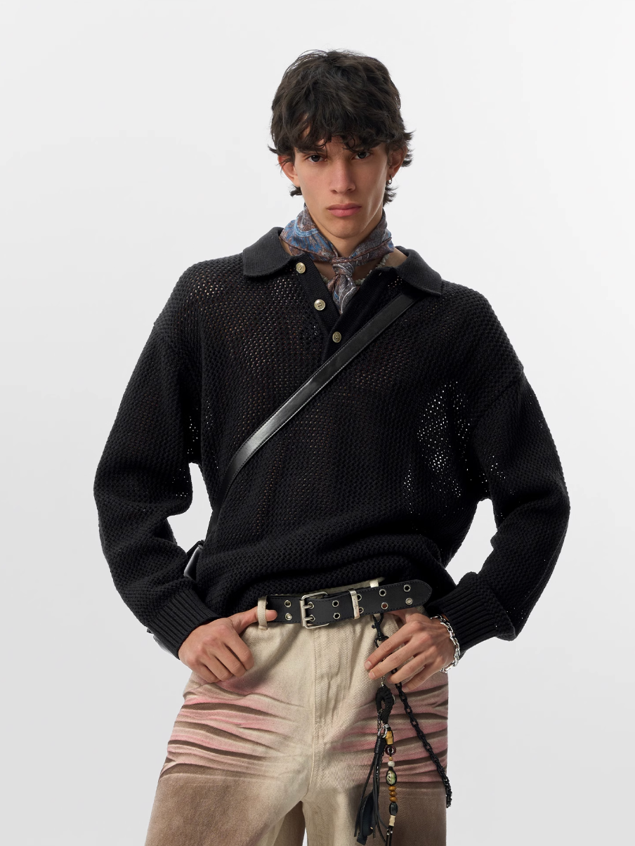 JHYQ Lightweight Jacquard Polo Knit Sweater | Face 3 Face