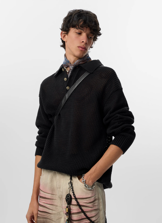 JHYQ Lightweight Jacquard Polo Knit Sweater | Face 3 Face