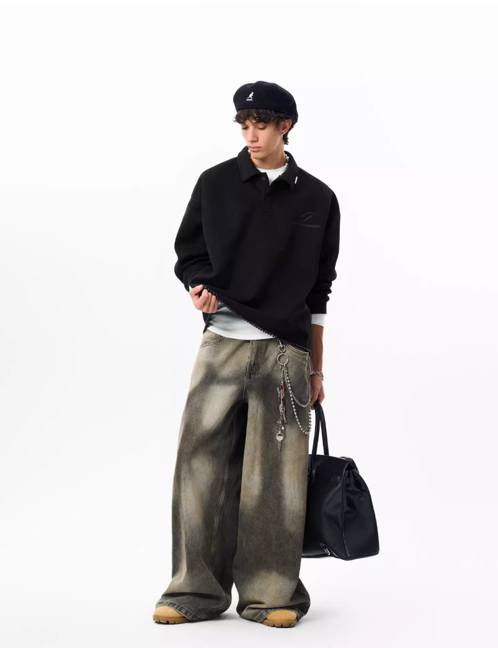 JHYQ Beaded Hem Polo-Collared Cropped Sweatshirt | Face 3 Face