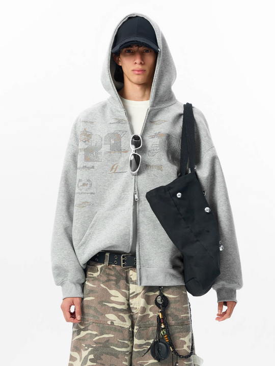 JHYQ Letter Printed Double Zip Hoodie | Face 3 Face