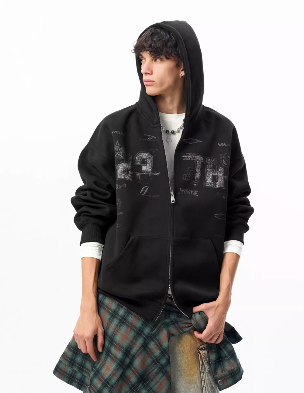 JHYQ Letter Printed Double Zip Hoodie | Face 3 Face