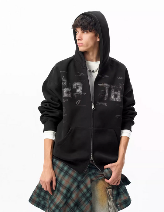 JHYQ Letter Printed Double Zip Hoodie | Face 3 Face