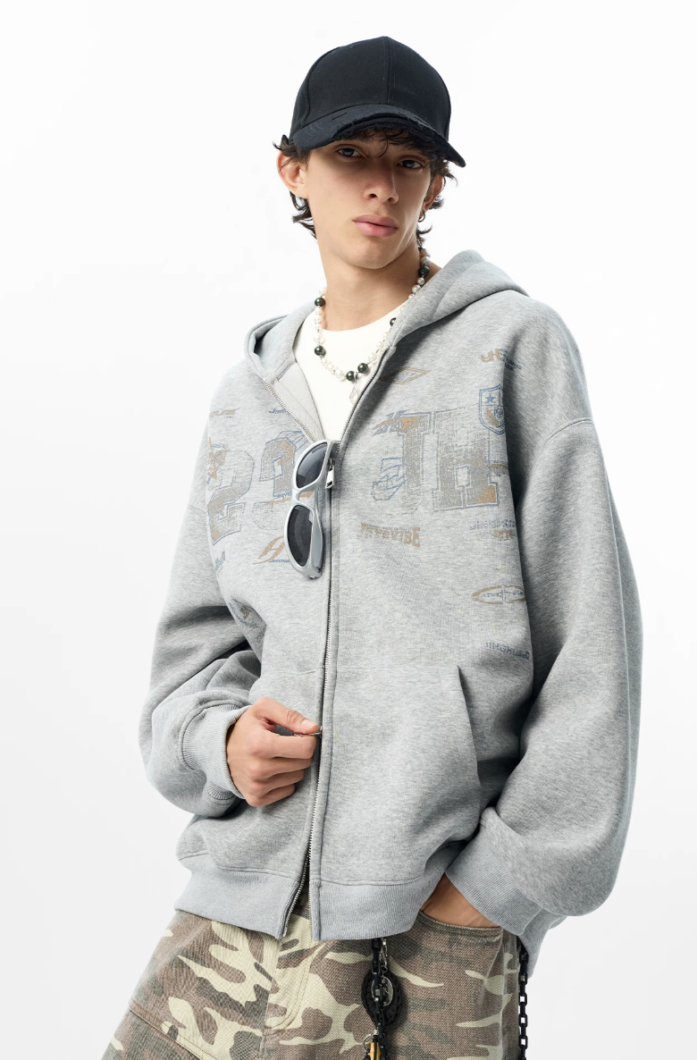 JHYQ Letter Printed Double Zip Hoodie | Face 3 Face