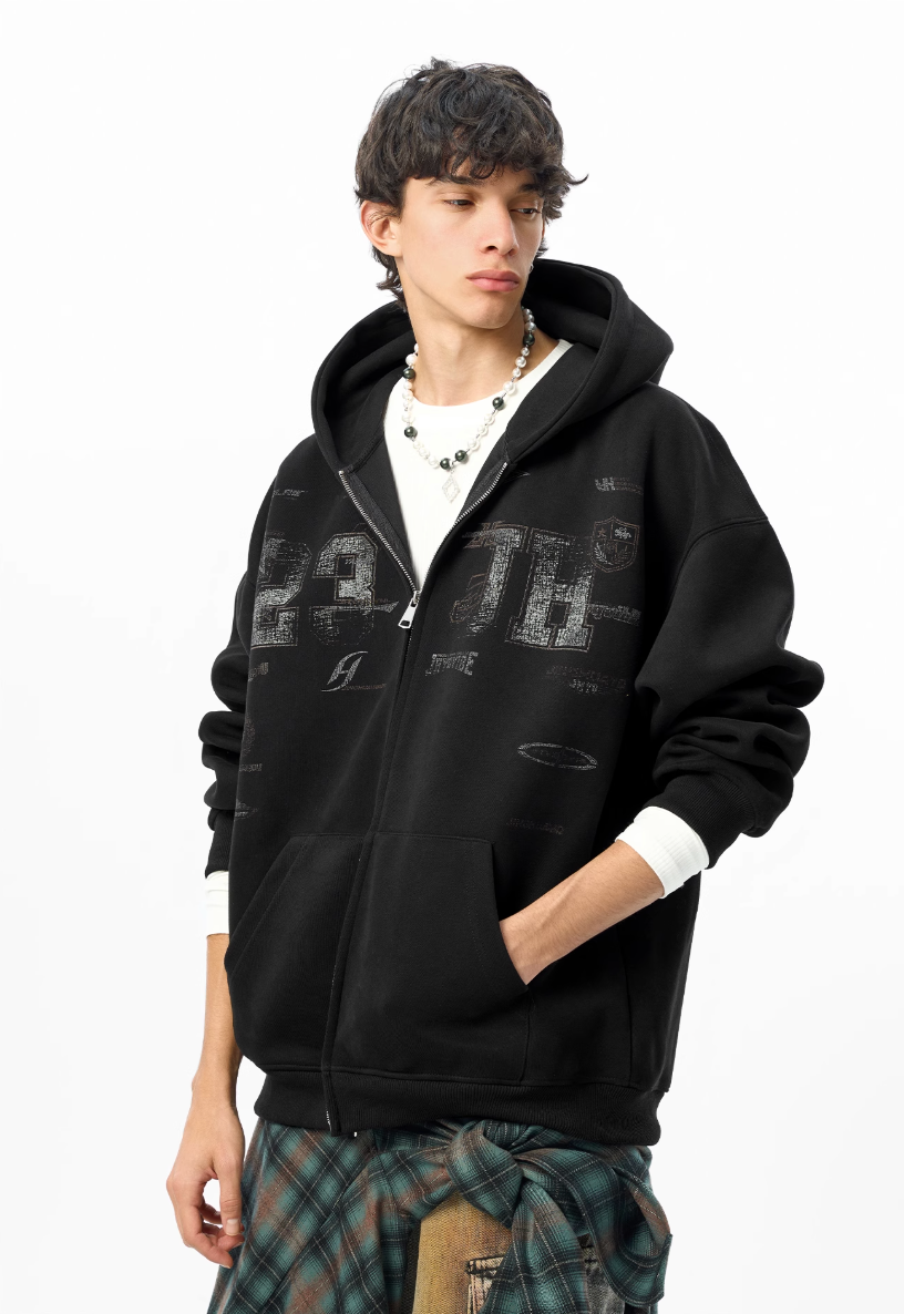 JHYQ Letter Printed Double Zip Hoodie | Face 3 Face