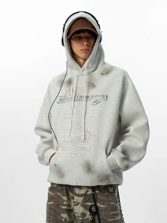JHYQ Star Rivets and Letter Print Hoodie | Face 3 Face