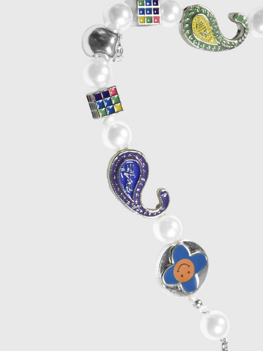 AWE Cross Petal Skull Smiley Face Pearl Necklace | Face 3 Face