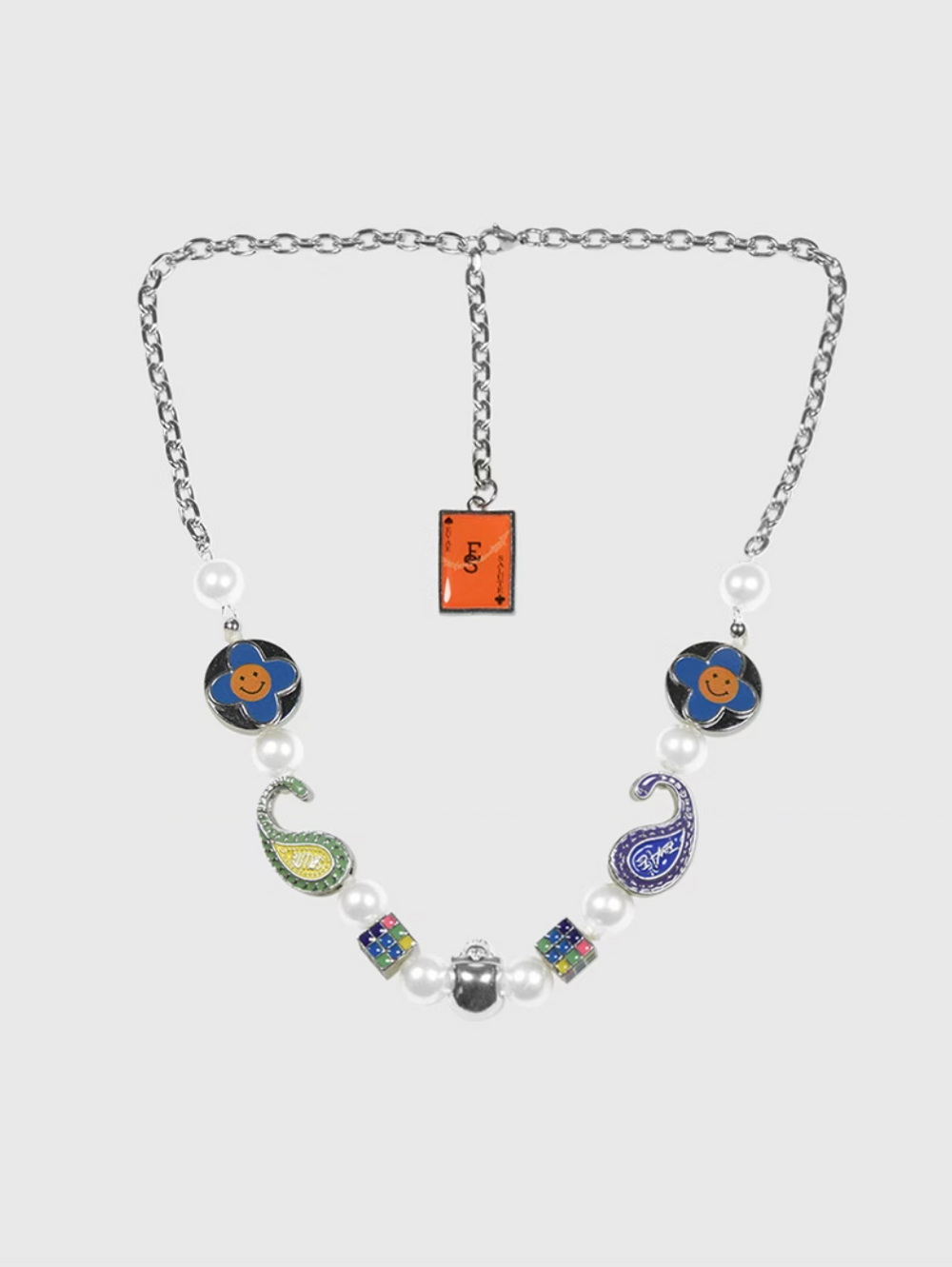 AWE Cross Petal Skull Smiley Face Pearl Necklace | Face 3 Face