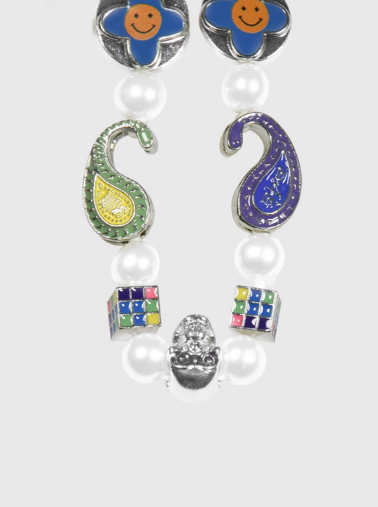 AWE Cross Petal Skull Smiley Face Pearl Necklace | Face 3 Face