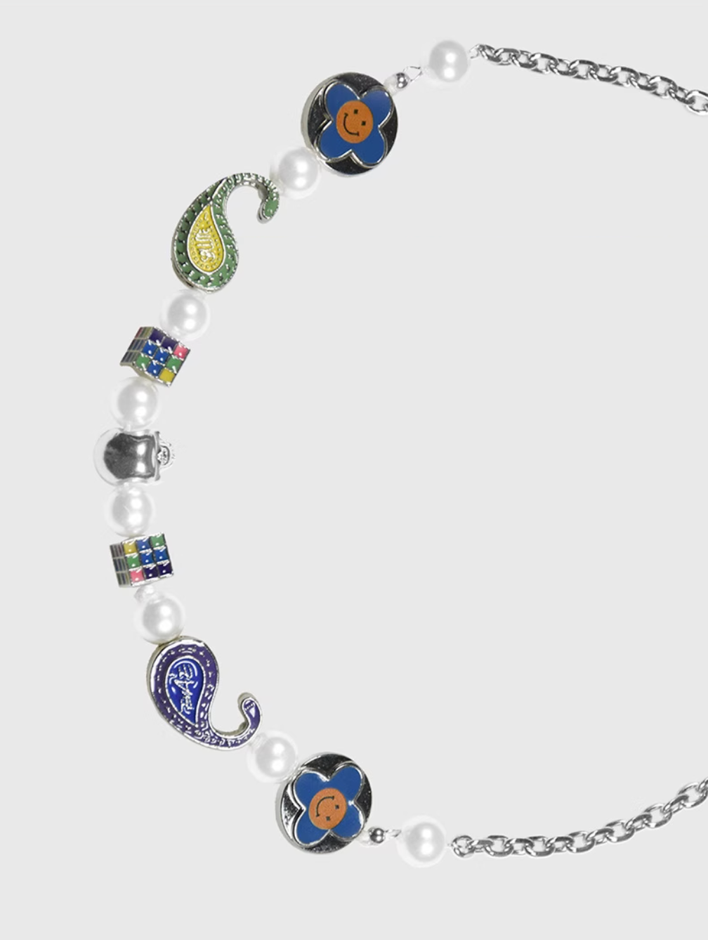 AWE Cross Petal Skull Smiley Face Pearl Necklace | Face 3 Face