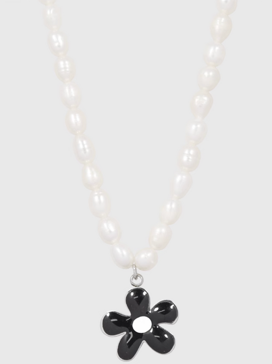 AWE Black Sunflower Pendant Pearl Necklace | Face 3 Face