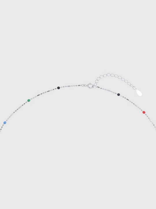 AWE Rainbow Bean Silver Beaded Chain Necklace | Face 3 Face