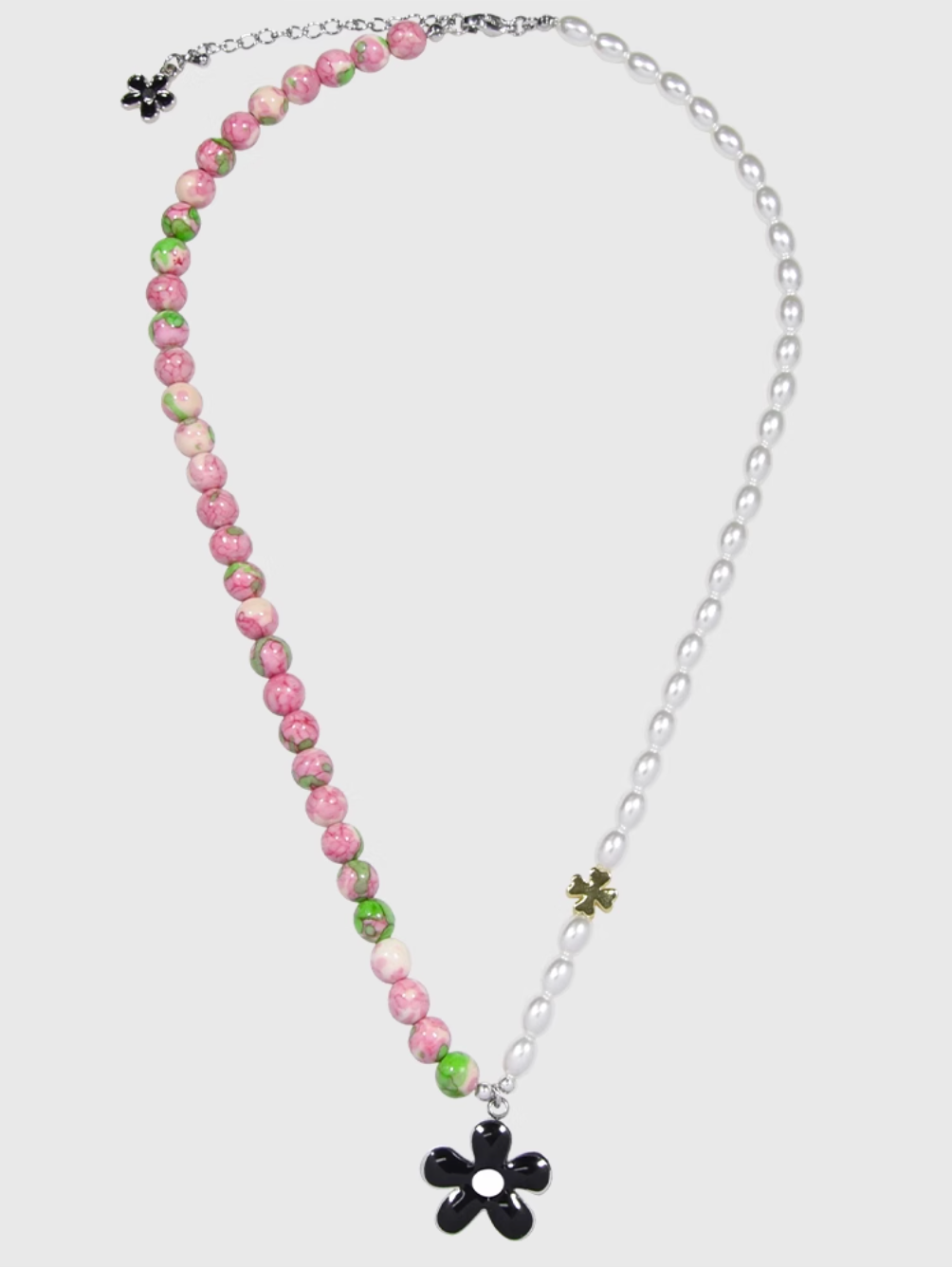 AWE Black Sunflower Pendant Stone Pearl Chain Necklace | Face 3 Face