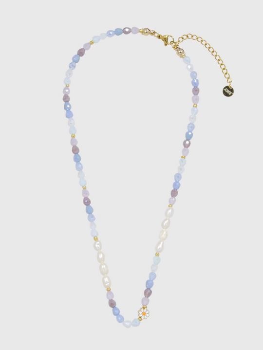 AWE Crystal Beaded Pearl Daisy Necklace | Face 3 Face