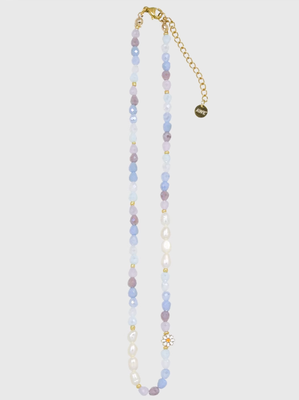 AWE Crystal Beaded Pearl Daisy Necklace | Face 3 Face