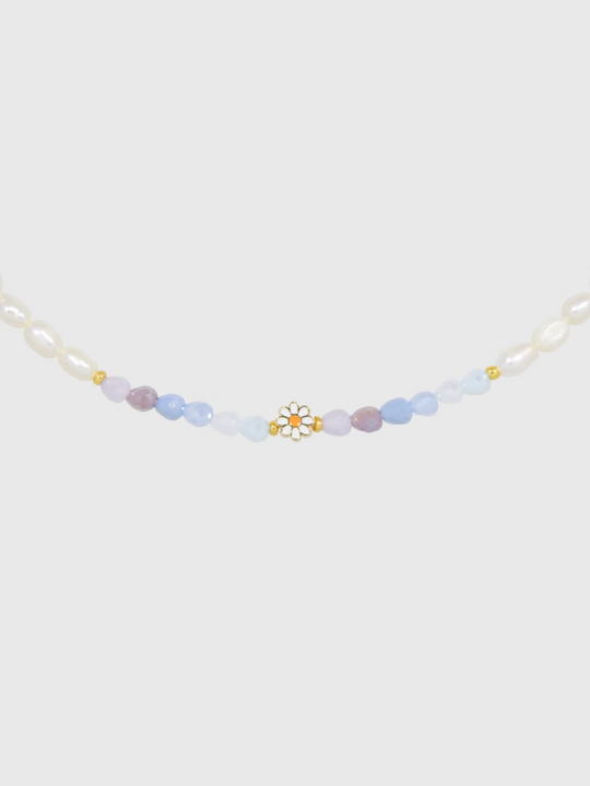 AWE Crystal Beaded Pearl Daisy Necklace | Face 3 Face