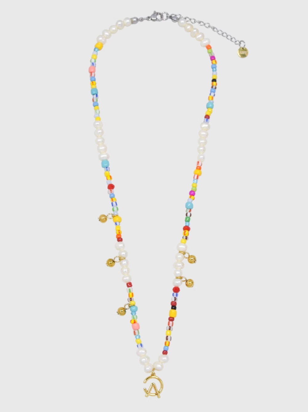 AWE AE Word Charm Color Beaded Pearl Necklace | Face 3 Face