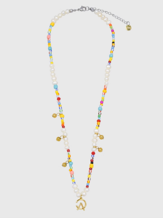 AWE AE Word Charm Color Beaded Pearl Necklace | Face 3 Face